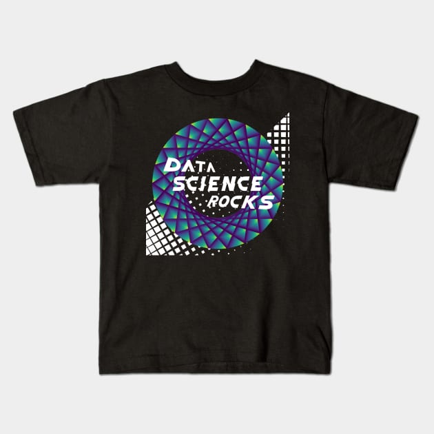 Data Science Rocks | Retro Checkered Flag Racing Logo Blue Green Yellow Kids T-Shirt by aRtVerse